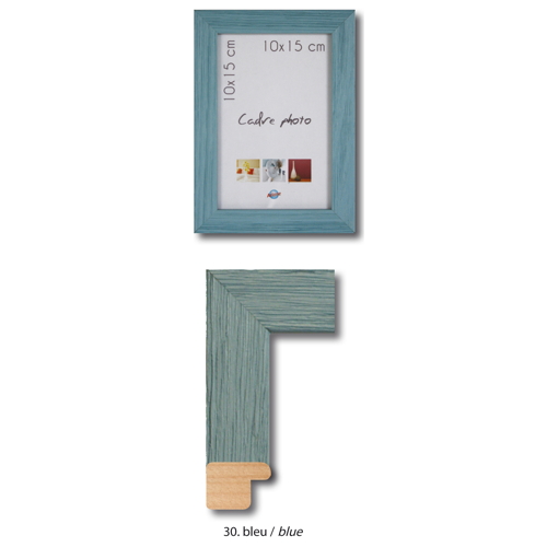 Cadre photo en bois coloré, bleu 10x15cm